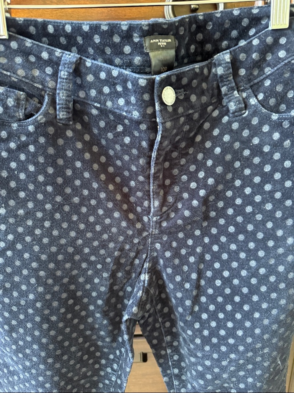 Ann Taylor Navy Skinny Jeans with Light Blue Polka Dots